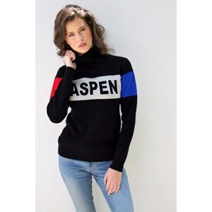 Snow Society Aspen Merino Wool Turtleneck Sweater Black Colorblock Size M